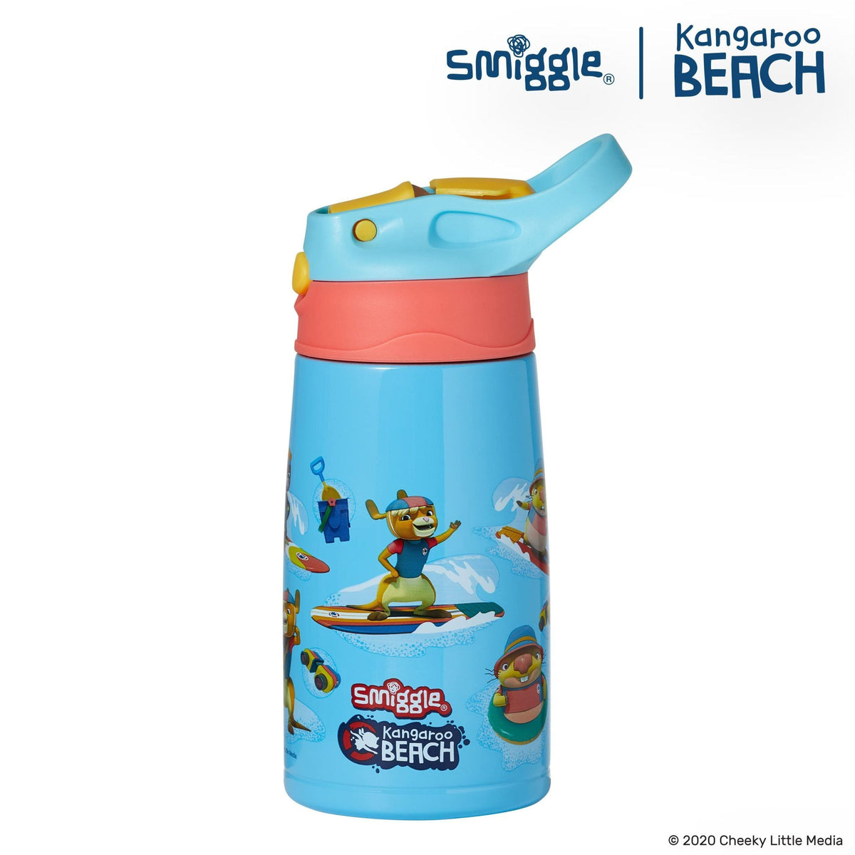 Smiggle - Kangaroo Beach Steel Automatic Straw Bottle 400ML