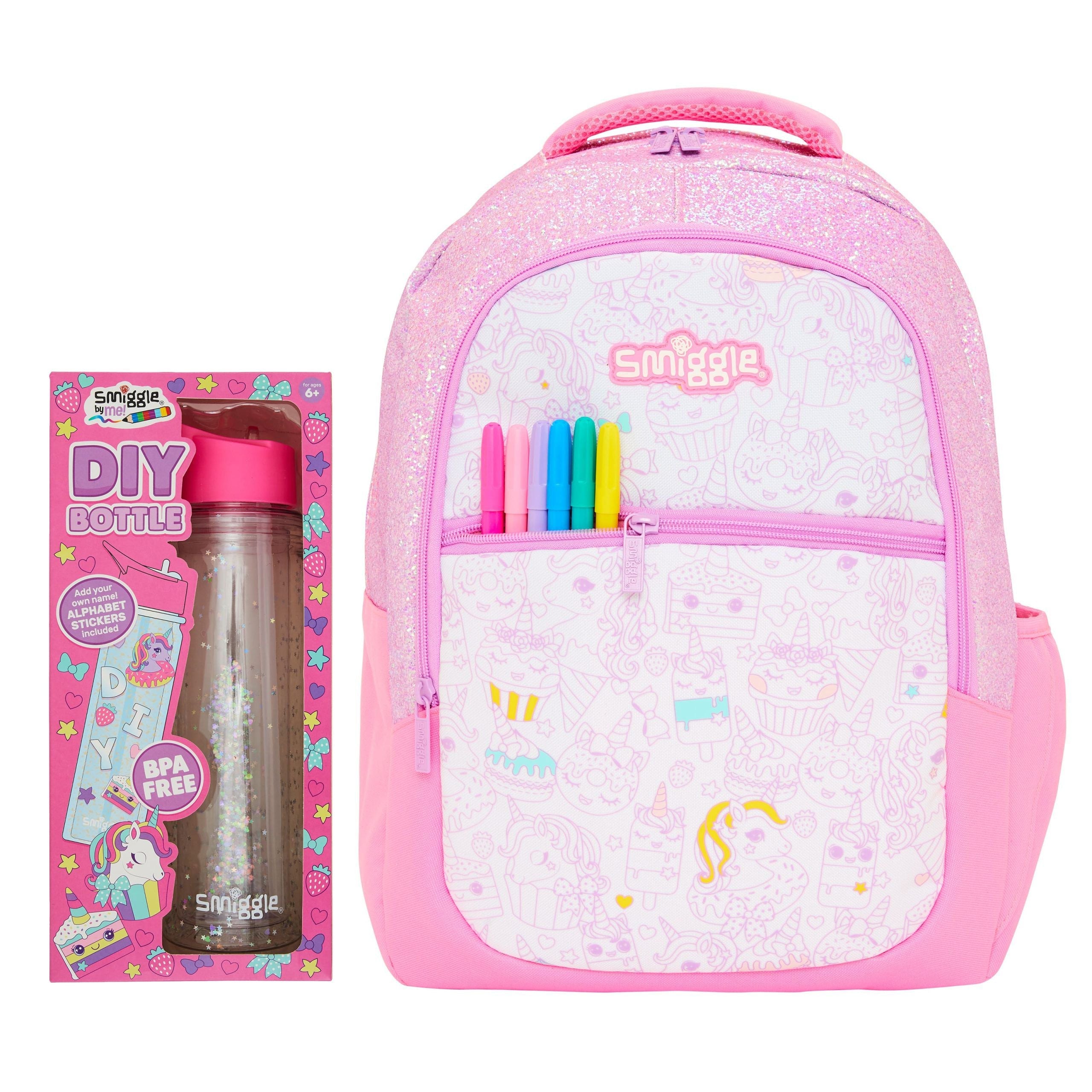 Smiggle - School Bag Set - Live Black DIY Bag and Bottle