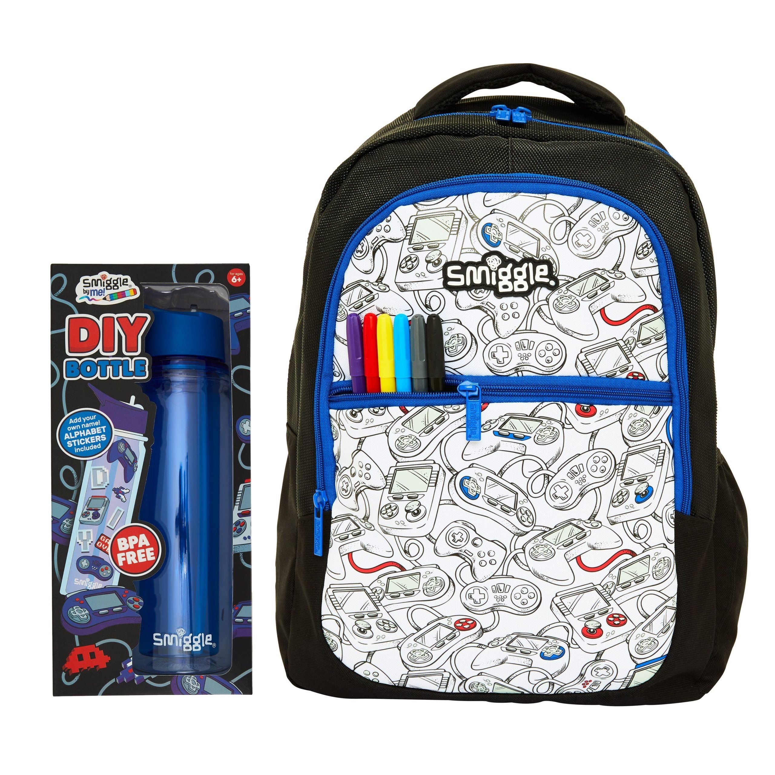 Smiggle - School Bag Set - Live Black DIY Bag and Bottle