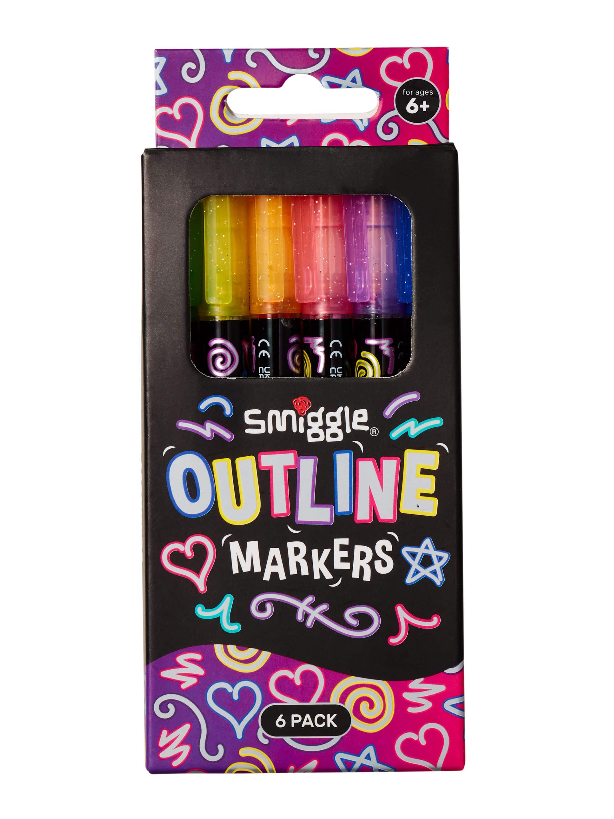 Smiggle - Outline Silver Glitter Forforlu Highlighter 6-Piece Pen Set