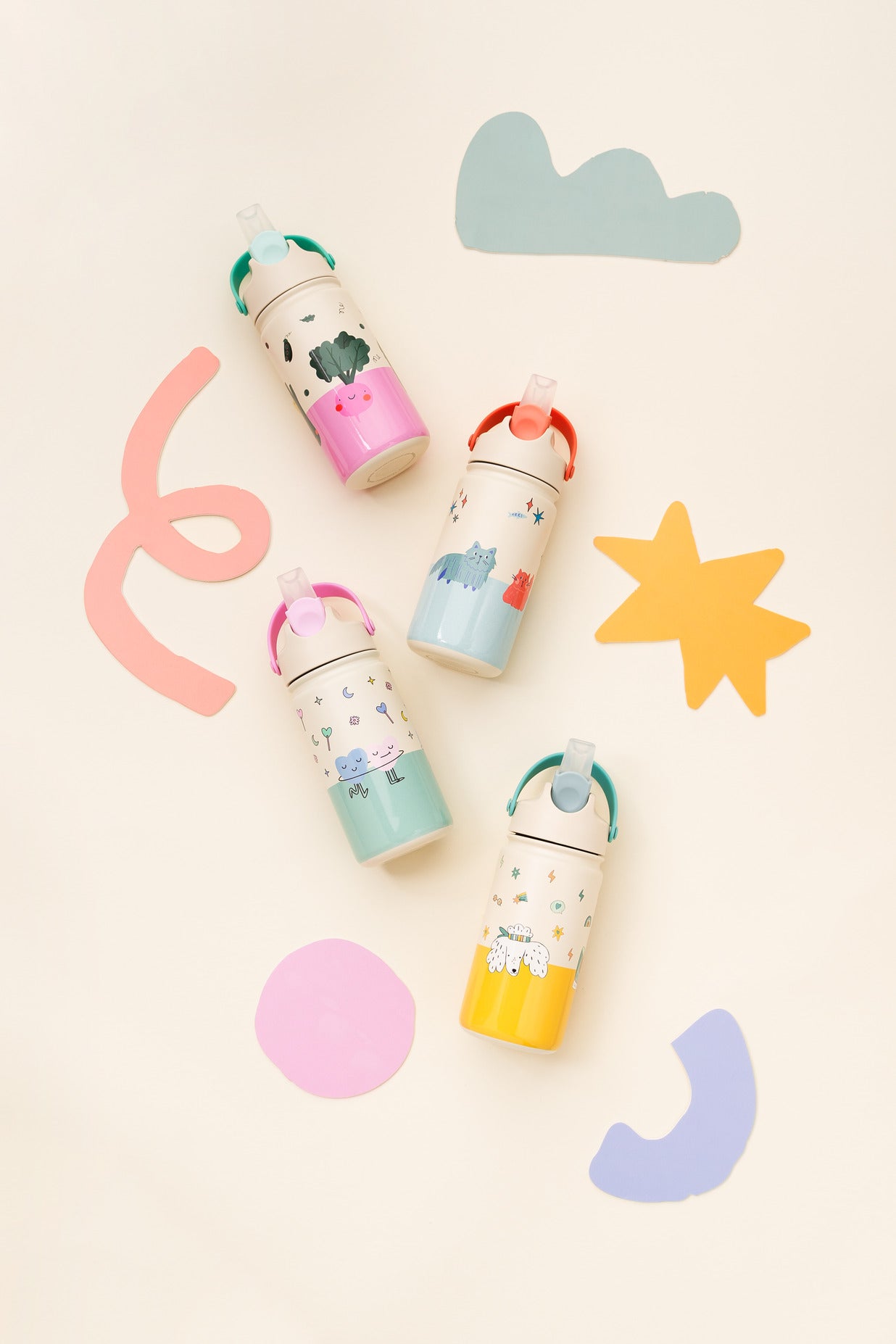 The Cotton Cloud - Funky Dogs 420ML Stainless Steel Hidden Straw Water Bottle