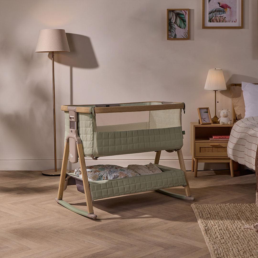 Tutti Bambini Cozee Sense Bedside Crib - Drifted Oak / Eucalyptus-Cribs-Drifted Oak / Eucalyptus- | Natural Baby Shower
