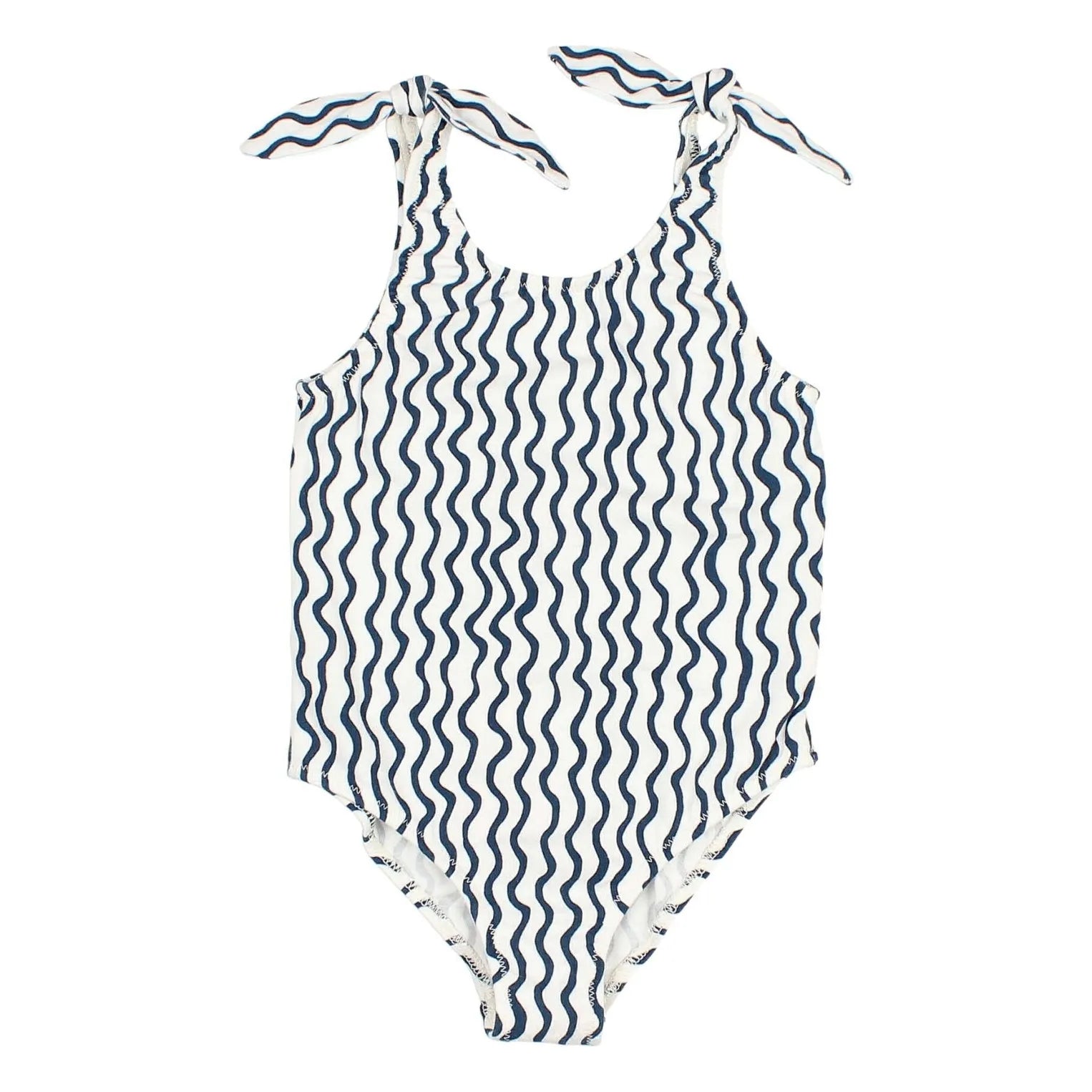 Búho - Wave Patterned Stretch Organic Cotton Swimsuit | White